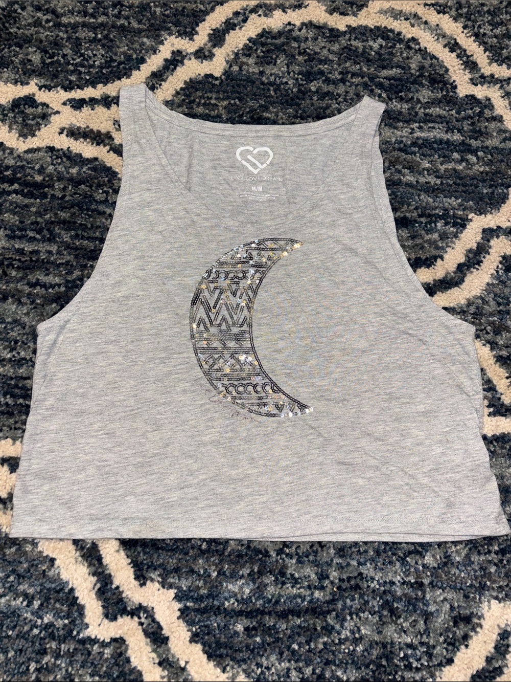 Aeropostale Gray Cropped Tank with Sequin Crescent Moon